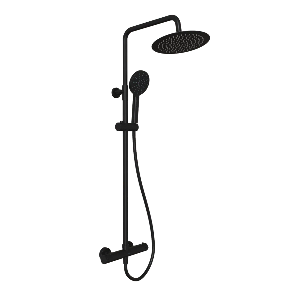 Душевая стойка SANCOS KANEDO с термостатом с круглым верхним и ручным душем Ø120 мм 4 режима, матовый черный SC7100MB