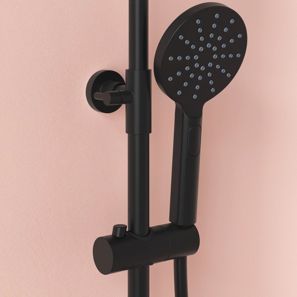 Душевая стойка SANCOS KANEDO с термостатом с круглым верхним и ручным душем Ø120 мм 4 режима, матовый черный SC7100MB