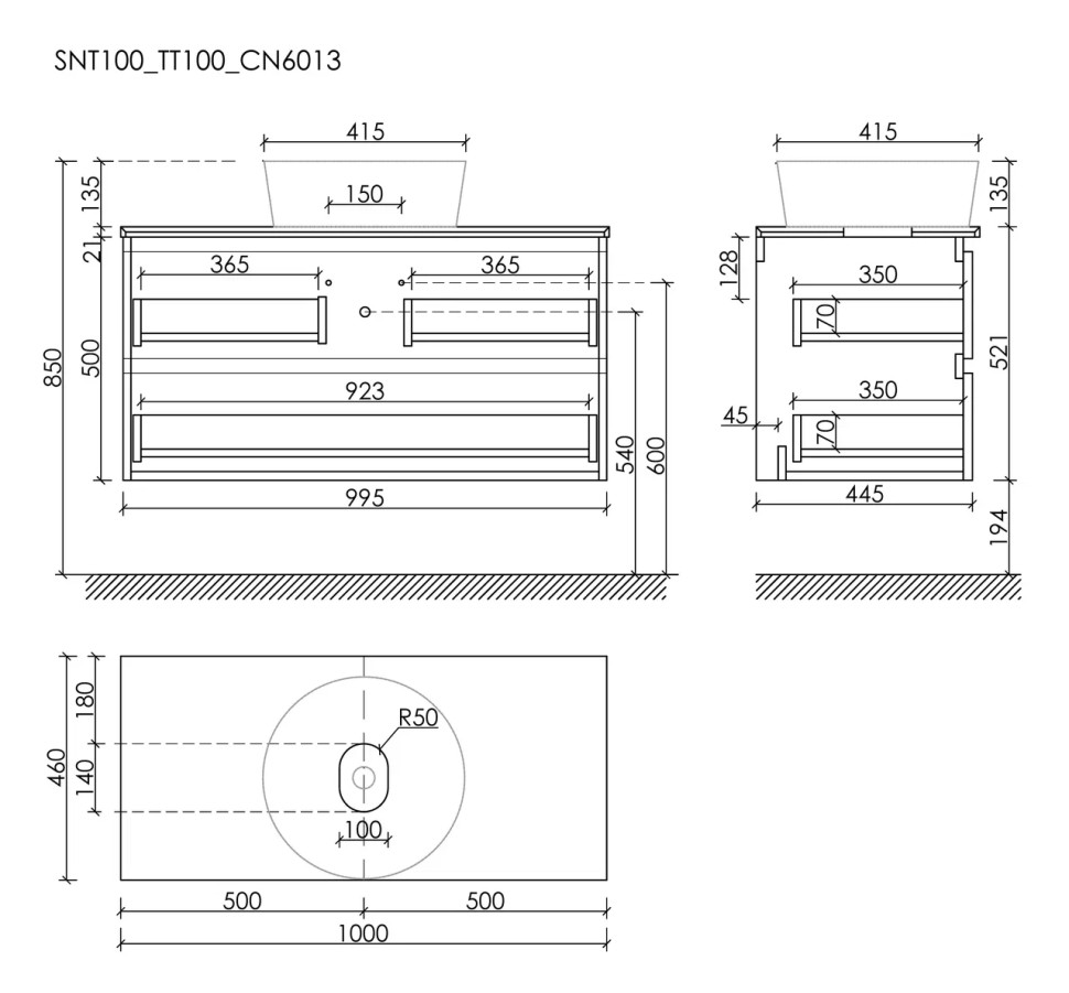 Тумба подвесная SANCOS Snob T 995х445х500, c двумя ящиками оснащенными доводчиками, Doha Soft, арт.SNT100SM