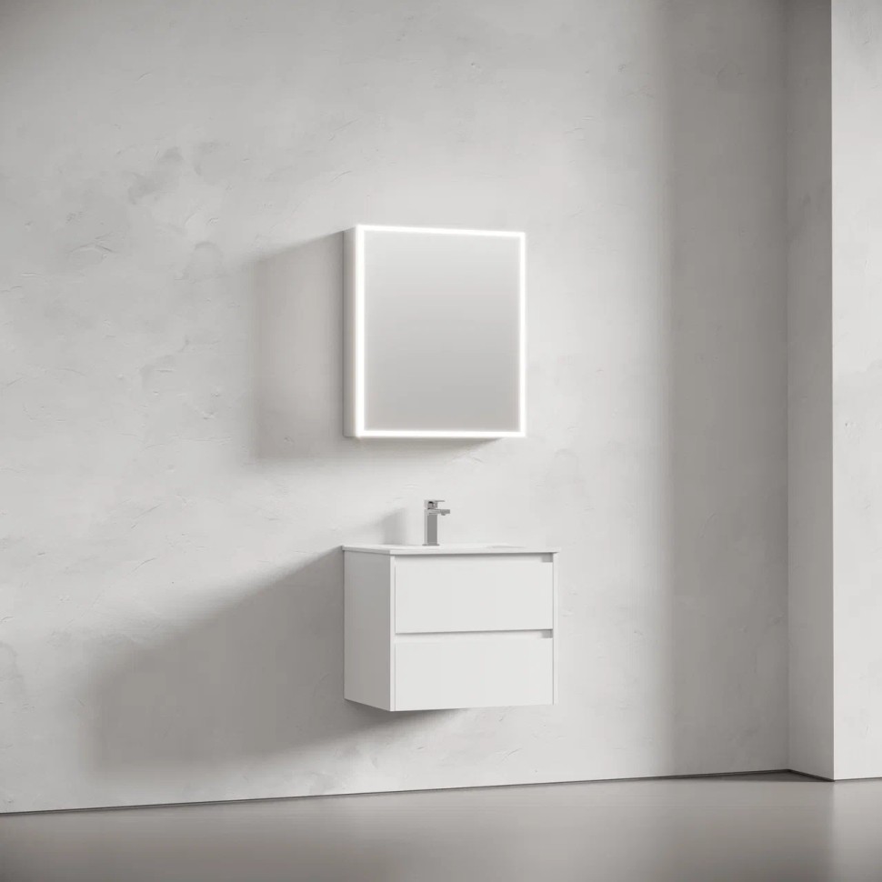 Зеркальный шкаф для ванной комнаты из алюминия SANCOS Evoke 600x700х136 мм, с LED подсветкой, арт. SC8060