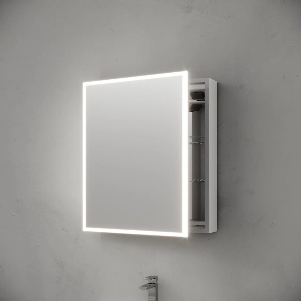 Зеркальный шкаф для ванной комнаты из алюминия SANCOS Evoke 600x700х136 мм, с LED подсветкой, арт. SC8060