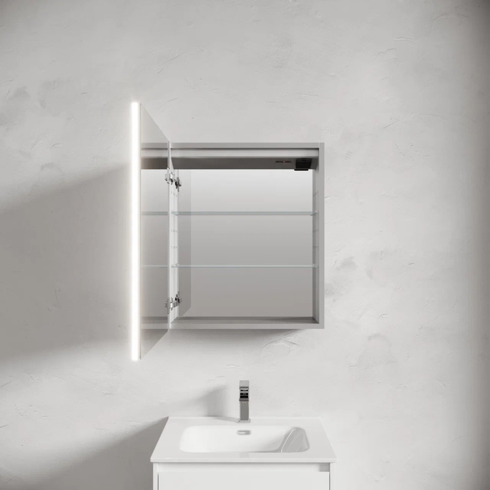 Зеркальный шкаф для ванной комнаты из алюминия SANCOS Evoke 600x700х136 мм, с LED подсветкой, арт. SC8060