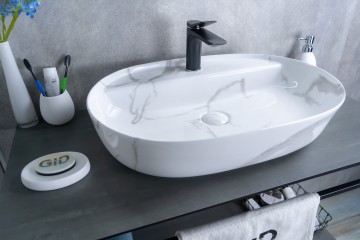 Раковина Gid Mnc346C 54470 накладная под камень глянцевая 61x41x14