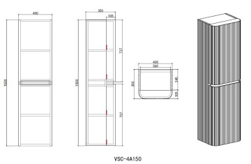 Шкаф Альто (Alto) VSC-4A150MG-R подвесной, правый, 1500*404*350, светло-серый матовый