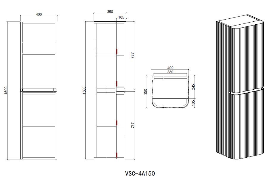 Шкаф Vincea Alto VSC-4A150MG-R подвесной, правый, 1500*404*350, светло-серый матовый