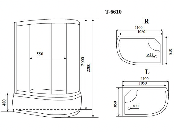 Timo Standart Т-6610 Silver L душевая кабина 110*85*220