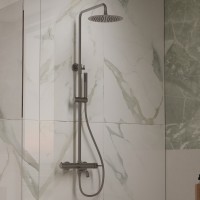 Душевая стойка Villa VSFS-1VL1GM с изливом, 25см верх. душ из нерж. стали, вороненая сталь