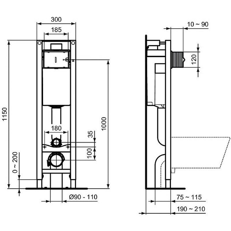 PROSYS ECO FRAME M  Ideal Standard инсталляция для монтажа подвесных унитазов, узкая