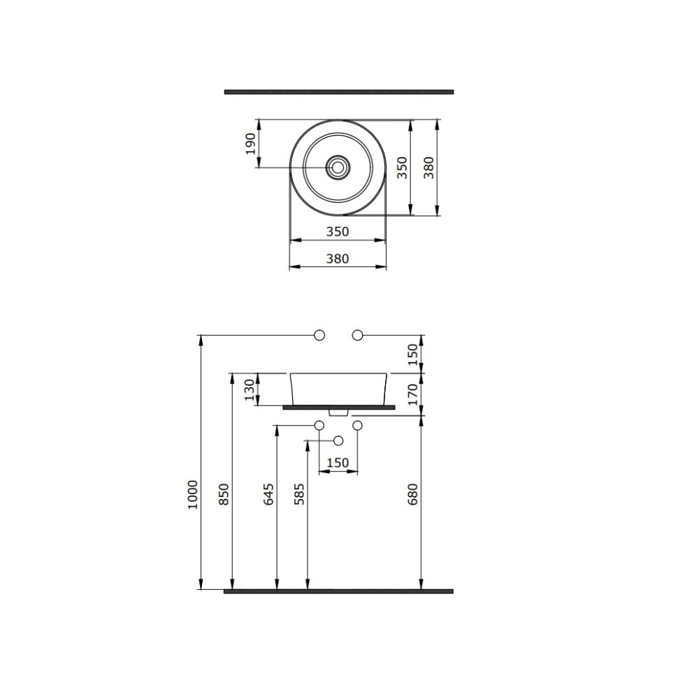 Раковина BERGES Mascon накладная, ? 38 см, без отверстия под смеситель