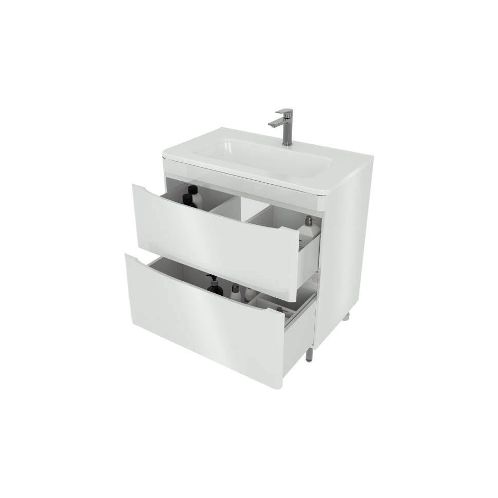 Тумба напольная STYLELINE "Бергамо мини 80" (2 ящ.) Люкс Плюс антискрейтч белый глянец под раковину Каре Люкс МИНИ 800х350