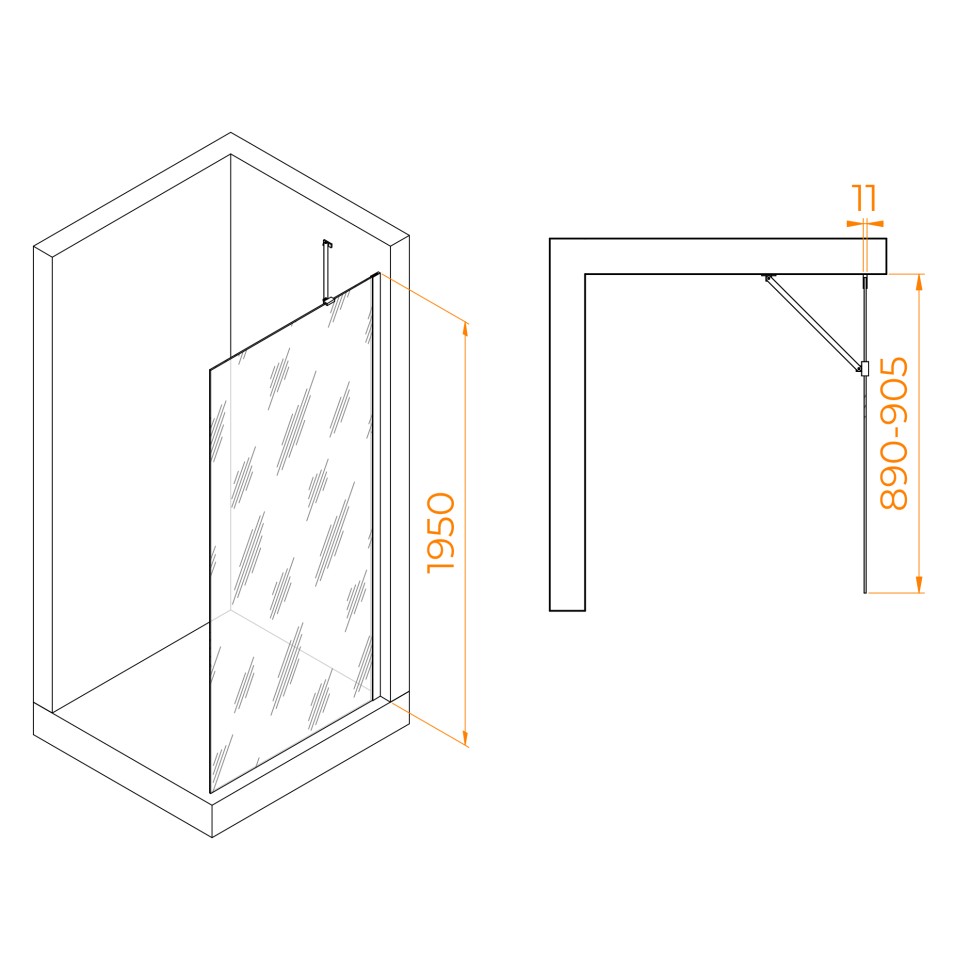 Душевая перегородка RGW WA-102B (Матовое-Сатинат, 900)