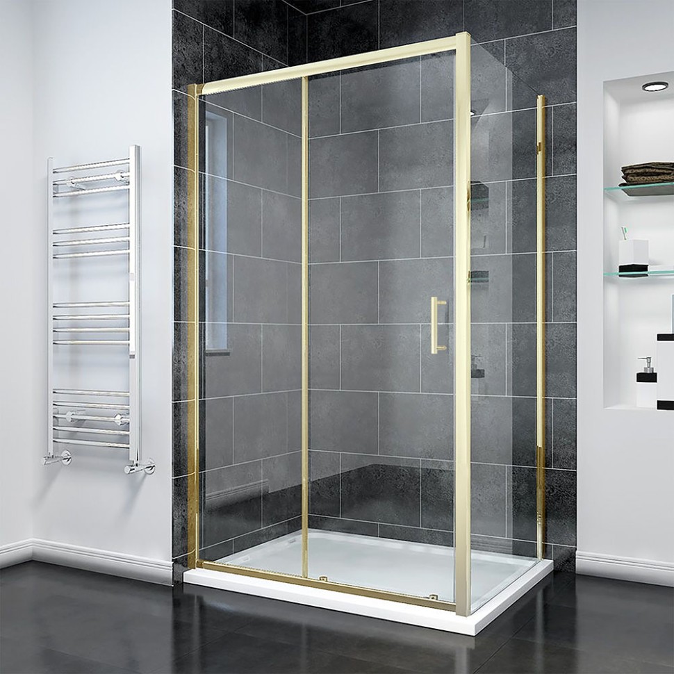 Душевой угол Veconi Rovigo RV-055G, 1200х1000х1950, золото брашинг, прозрачное стекло