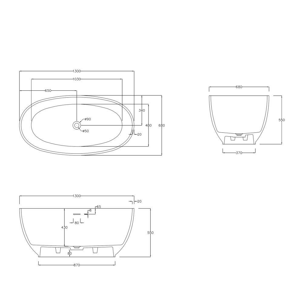Ванна из искусственного камня ABBER Stein AS9641-1.3 белая матовая