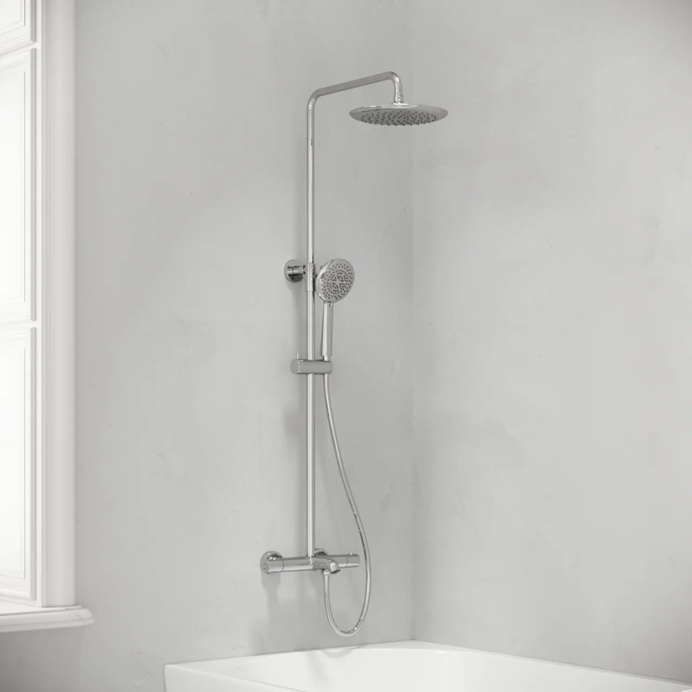 Душевая стойка с изливом и термостатом для ванны/душа Game, с регулировкой по высоте, цвет хром, арт.SC3001LCH