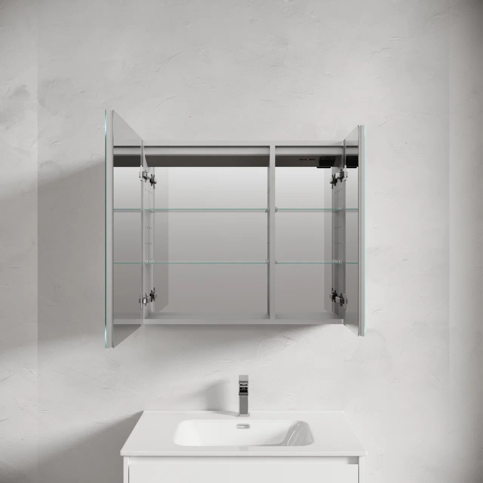 Зеркальный шкаф для ванной комнаты из алюминия SANCOS Evoke 800x700х136 мм с LED подсветкой арт. SC8080
