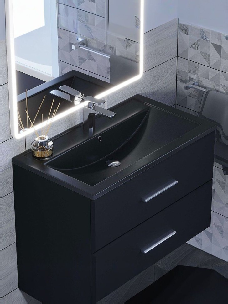 Раковина для ванной кварцевая Uperwood Foster Quartz 80х45,5х17,5 см, черная матовая, космос
