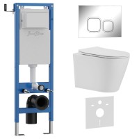 Комплект 3в1 IBERICA BLANCA инсталляция SILENCIO MINI, унитаз BURGOS ALTO белый, кнопка смыва ESTI-Q хром глянцевый (IB.001M.BRA.231.833)