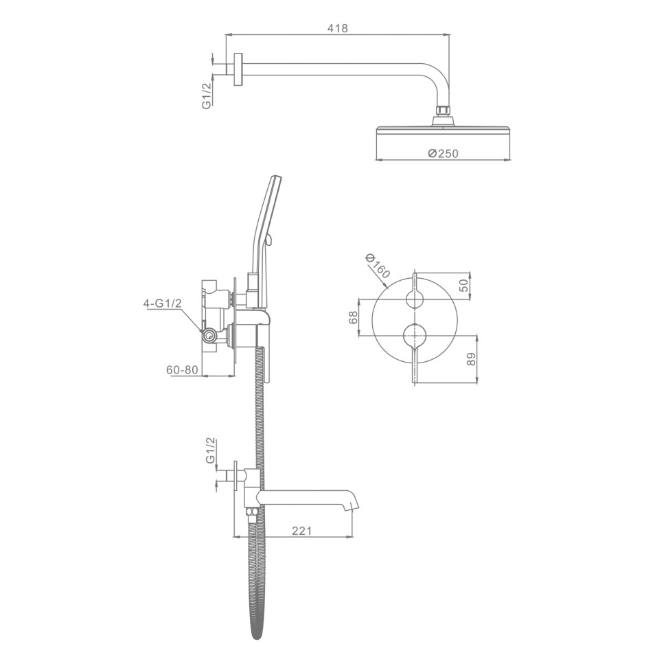 Душевая система Raglo встраиваемая R20.27.09 Графит