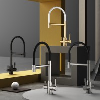 Смеситель Raglo для кухни со съемным гибким изливом, с магнитным фиксатором излива, с подключением фильтра питьевой воды R81.63.03 Золотой сатин