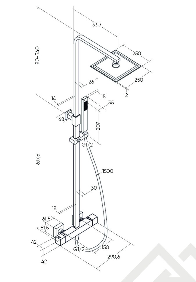 Душевая система MILLEAU Tissage ML8018AB.DT-CR (Cool touch) без излива, Хром