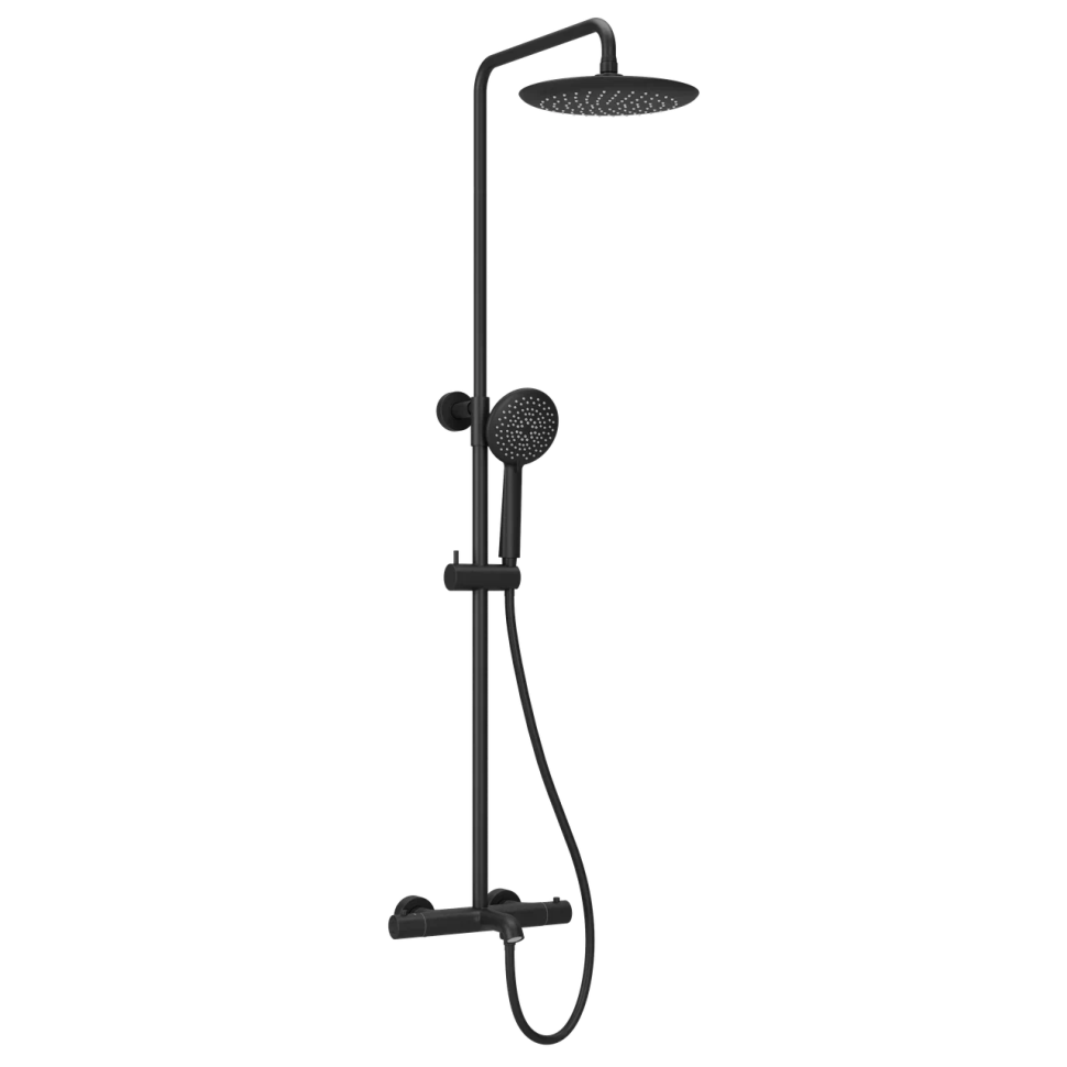 Душевая стойка с изливом и термостатом для ванны/душа Game, с регулировкой по высоте, цвет черный матовый, арт.SC3001LMB