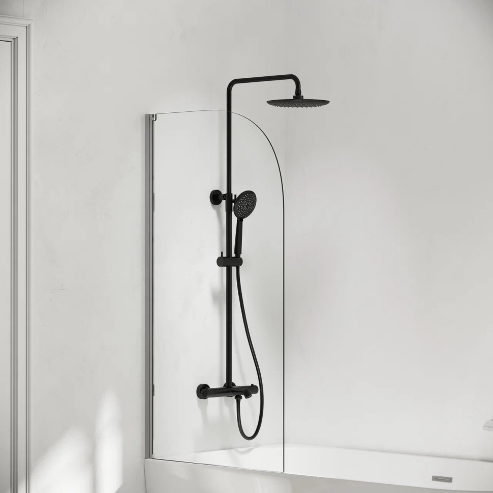 Душевая стойка с изливом и термостатом для ванны/душа Game, с регулировкой по высоте, цвет черный матовый, арт.SC3001LMB