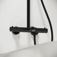 Душевая стойка с изливом и термостатом для ванны/душа Game, с регулировкой по высоте, цвет черный матовый, арт.SC3001LMB