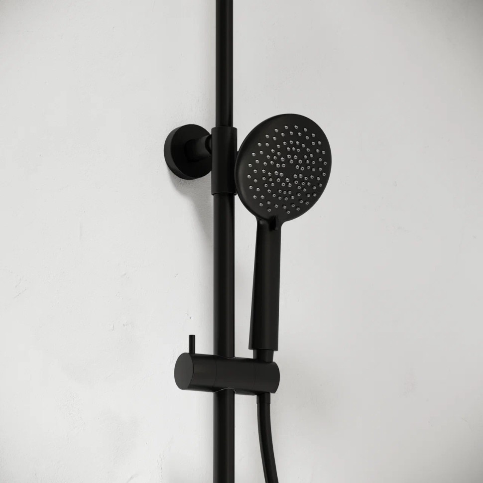 Душевая стойка с изливом и термостатом для ванны/душа Game, с регулировкой по высоте, цвет черный матовый, арт.SC3001LMB