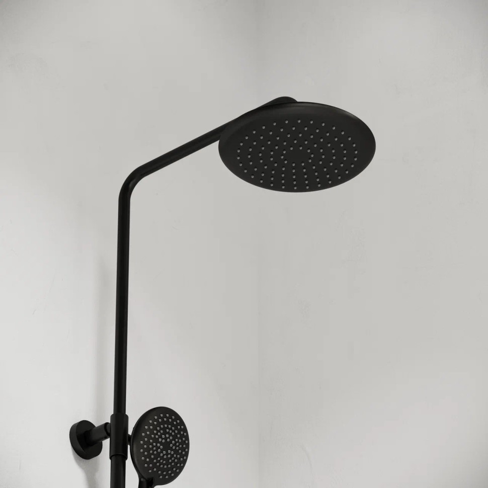 Душевая стойка с изливом и термостатом для ванны/душа Game, с регулировкой по высоте, цвет черный матовый, арт.SC3001LMB