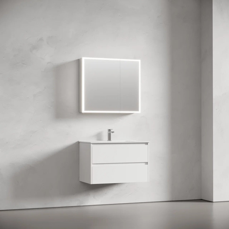 Зеркальный шкаф для ванной комнаты из алюминия SANCOS Evoke 900x700х136 мм с LED подсветкой, арт. SC8090