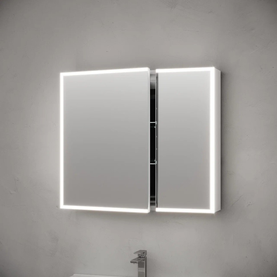 Зеркальный шкаф для ванной комнаты из алюминия SANCOS Evoke 900x700х136 мм с LED подсветкой, арт. SC8090