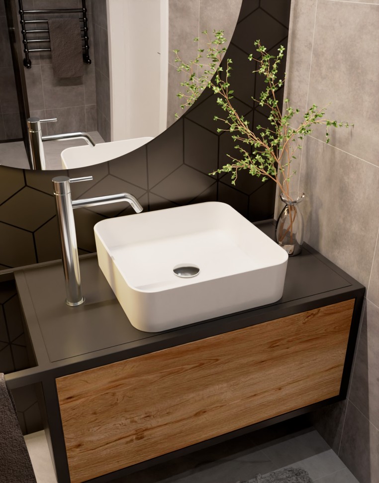 AQM5008 Раковина настольная отдельностоящая прямоугольная. 400*400*110