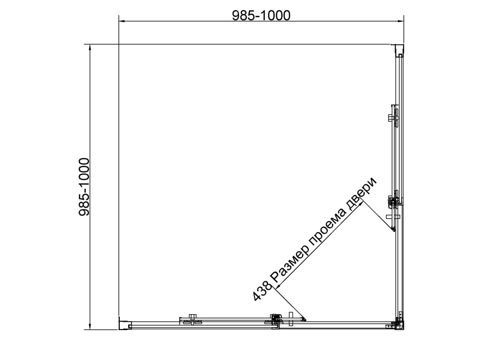 Душевой уголок Слим 8мм (Slim 8mm) VSS-4SL100CLG, 1000*1000, брашированное золото, стекло прозрачное