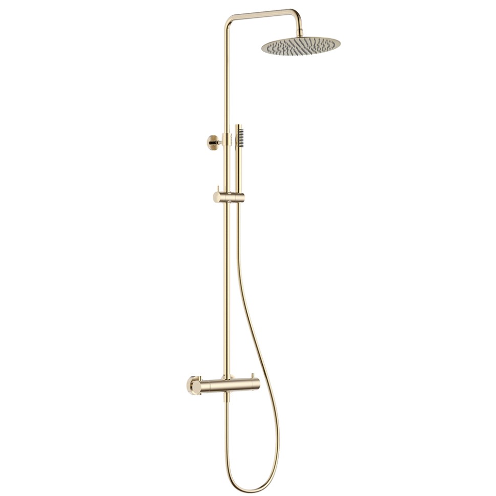 AQM 8006BG Душевая система с термостатом, O250, 1/1 режим, латунная лейка, верхний душ - сталь