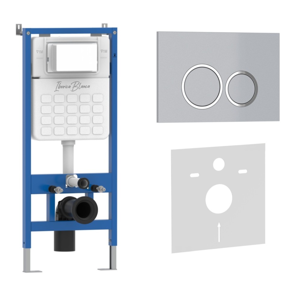 Комплект 2в1 IBERICA BLANCA инсталляция SILENCIO, кнопка смыва ESTI-O хром матовый (IB001.824)