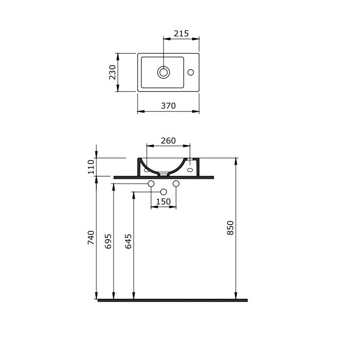 Раковина BERGES Small, 37х23 см, отверстие под смеситель слева