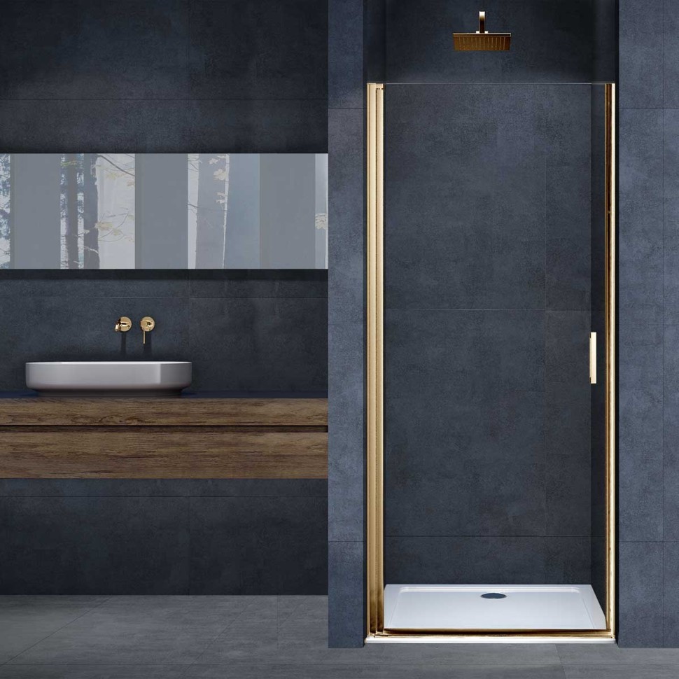 Душевая дверь Альфа (Alpha) VDP-3AL850CLG, брашированное золото, стекло прозрачное