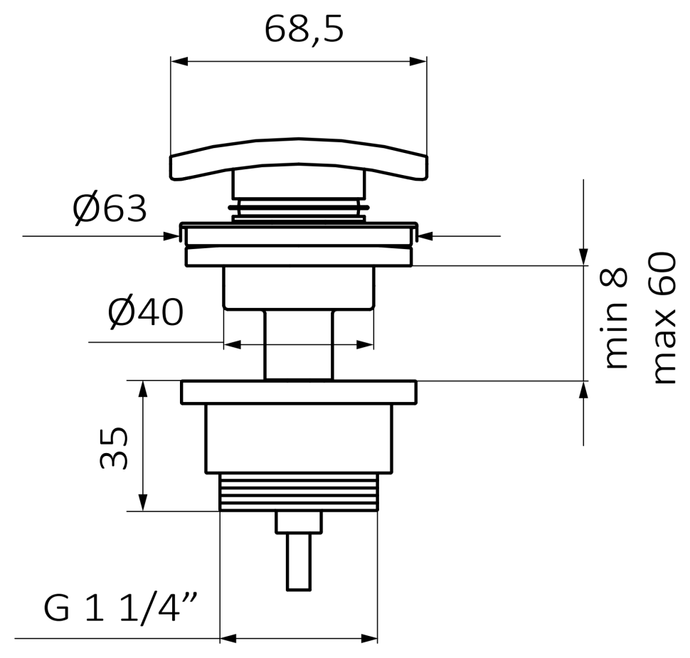 Донный клапан GRB VALVES 05055923 клик-клак, квадратный, никель