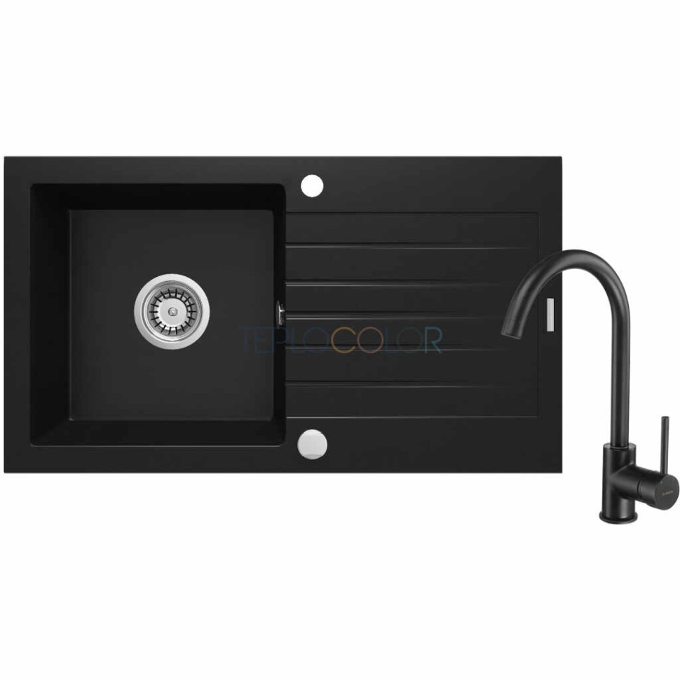 Гранитная мойка со смесителем, 1-чаша с осушкой