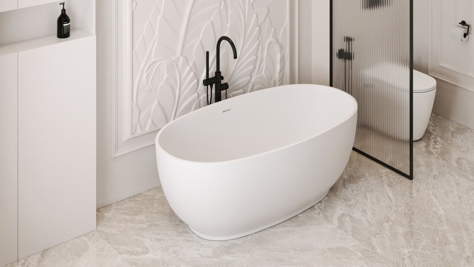 Ванна из искусственного камня ABBER Stein AS9641-1.5 белая матовая