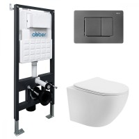 Комплект подвесной унитаз ABBER Bequem AC1100T белый с инсталляцией AC0105 и кнопкой AC0120NG никель