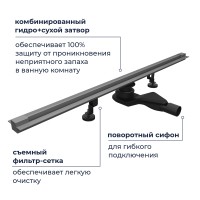 Душевой трап обрезной - SDR-50Gr - серый (1000)