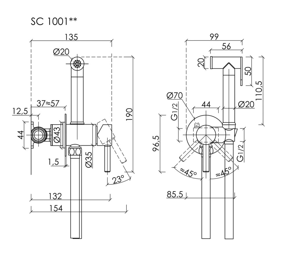 Гигиенический душ SANCOS Start со смесителем, цвет хром глянцевый, арт. SC1001CH