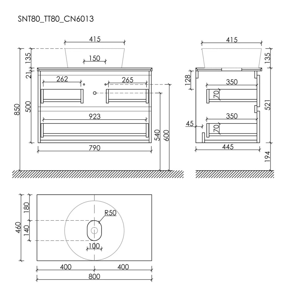 Тумба подвесная SANCOS Snob T 790х445х500, c двумя ящиками оснащенными доводчиками, Doha Soft, арт.SNT80SM
