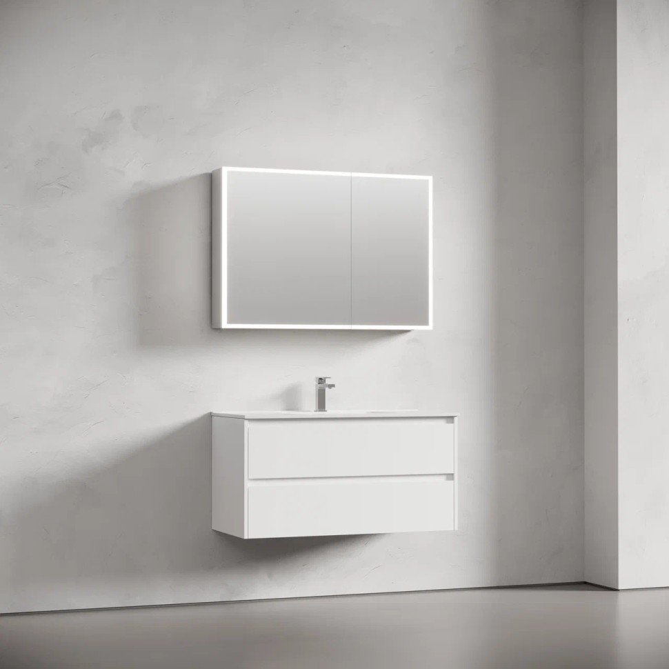 Зеркальный шкаф для ванной комнаты из алюминия SANCOS Evoke1000x700х136 мм с LED подсветкой, арт. SC80100