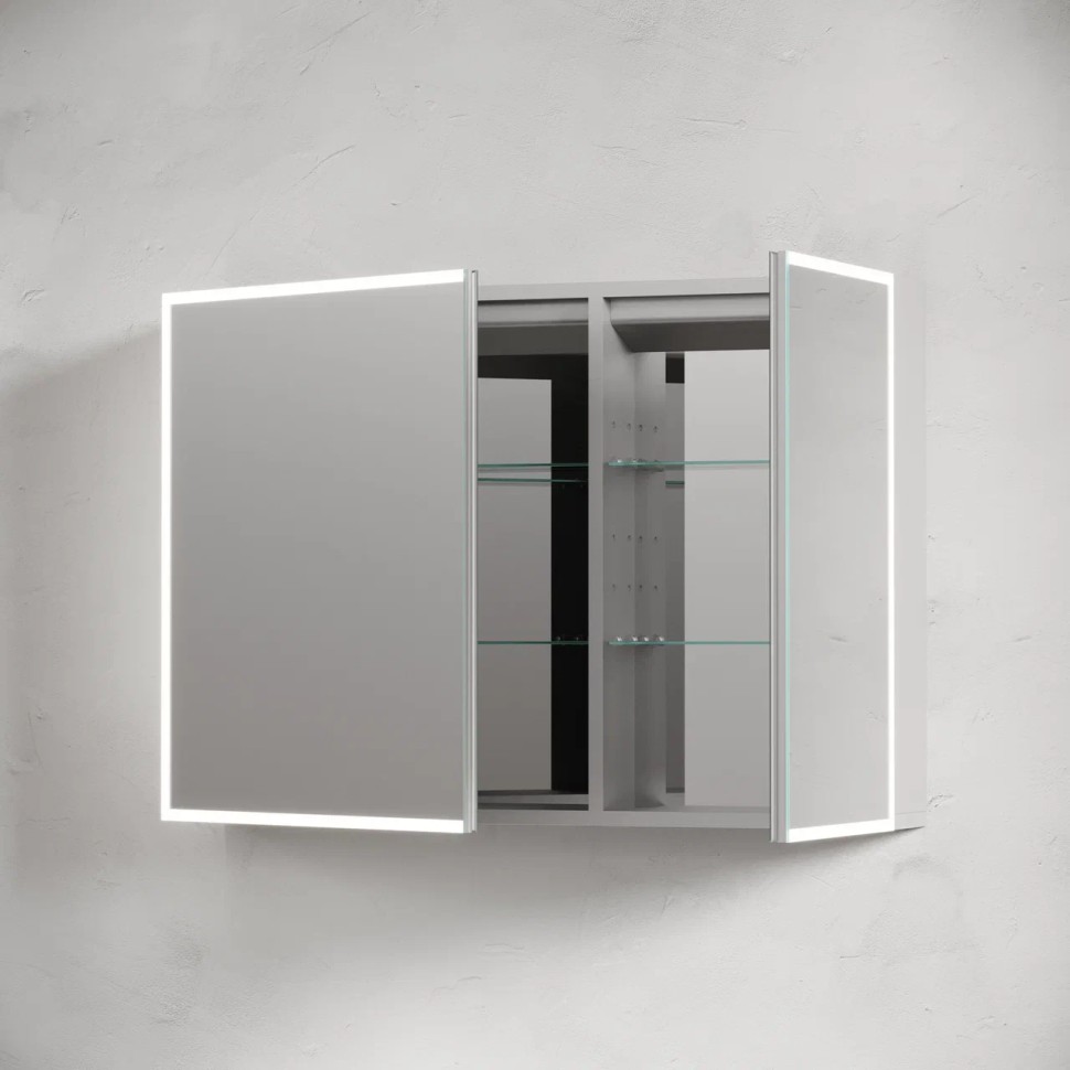 Зеркальный шкаф для ванной комнаты из алюминия SANCOS Evoke1000x700х136 мм с LED подсветкой, арт. SC80100