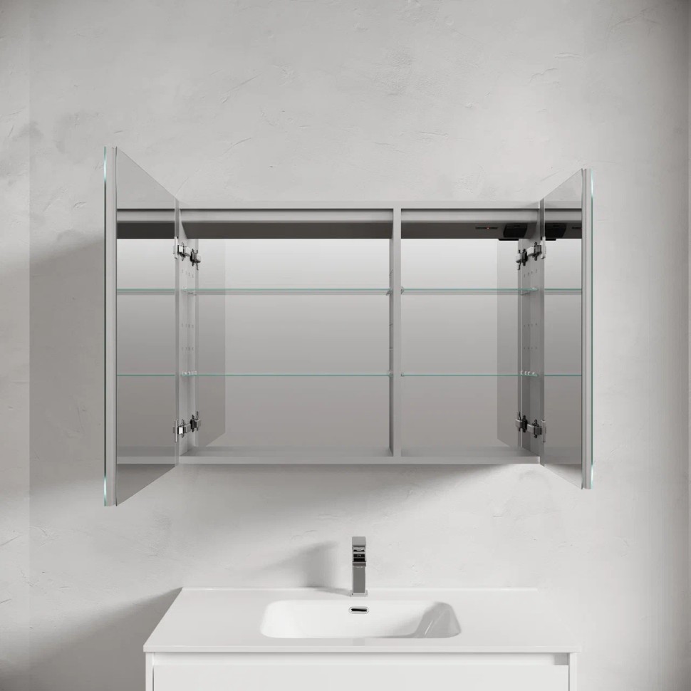 Зеркальный шкаф для ванной комнаты из алюминия SANCOS Evoke1000x700х136 мм с LED подсветкой, арт. SC80100