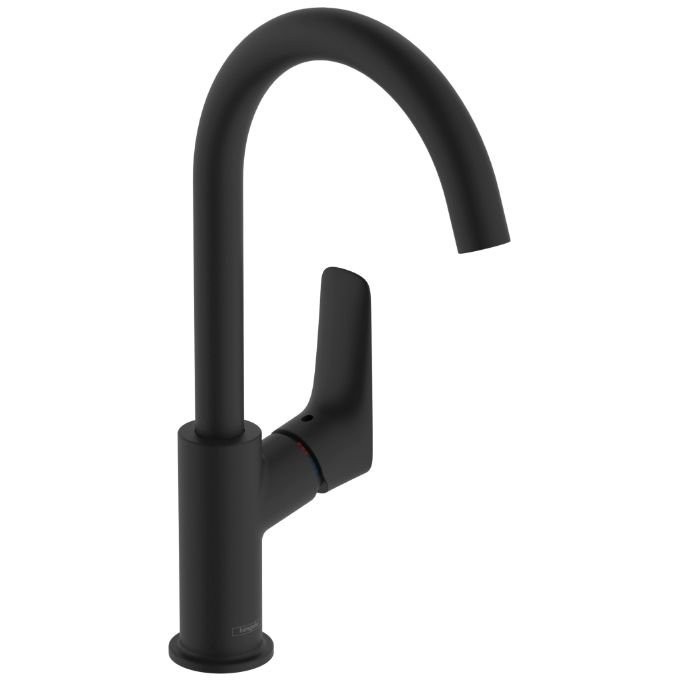 Смеситель Hansgrohe Logis для раковины, 1 отверстие, с донным клапаном, цвет: черный матовый 71130670
