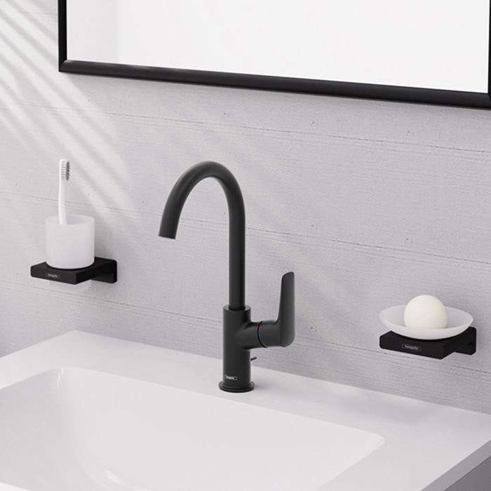 Смеситель Hansgrohe Logis для раковины, 1 отверстие, с донным клапаном, цвет: черный матовый 71130670