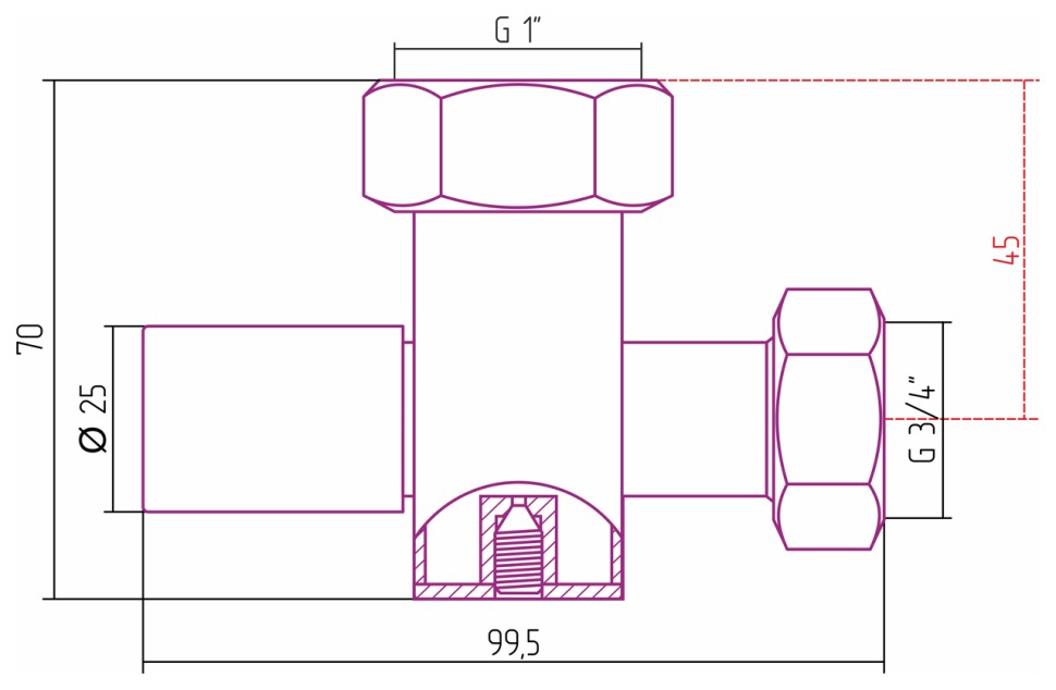 Вентиль запорный с клапаном круглый (G 1" НГ х G 3/4" НГ)